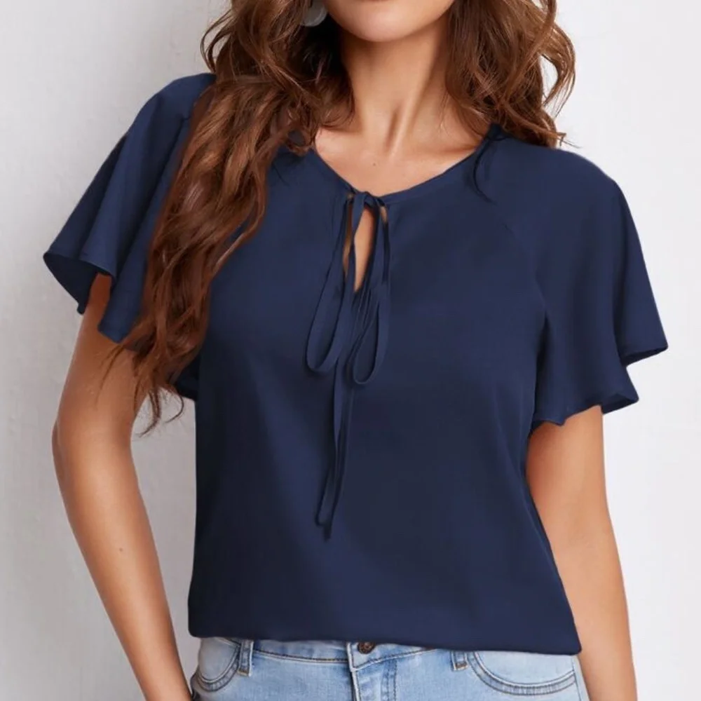 Bohemian Solid Butterfly Sleeve Blouse Work Office - Picture 8 of 16